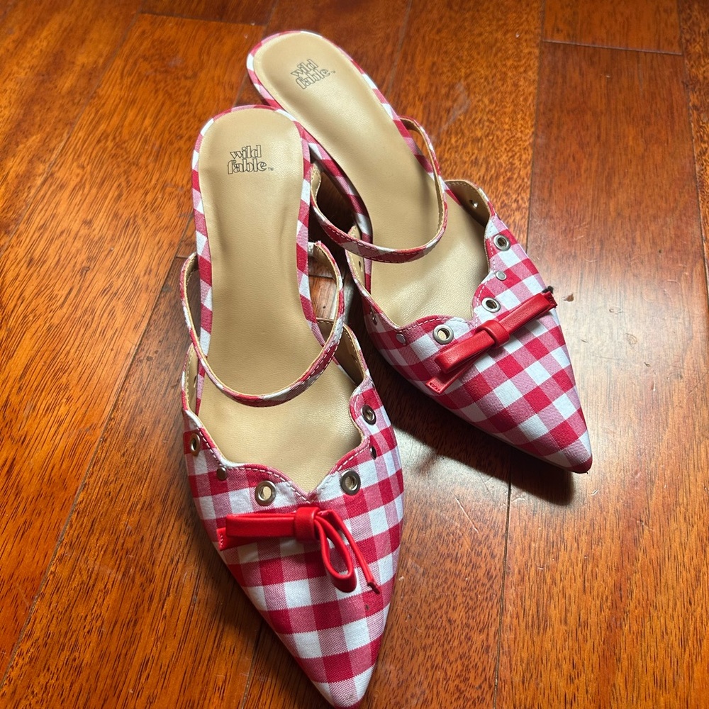 wild fable Red and White Gingham Pointed Slingback Flats
